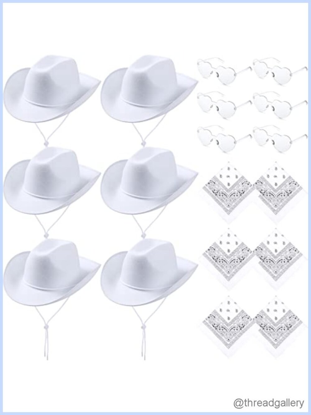 6 Sets Cowboy Hat Heart Sunglasses Paisley Bandanas Western Party Set